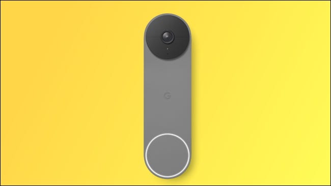 Google Nest doorbell on yellow background