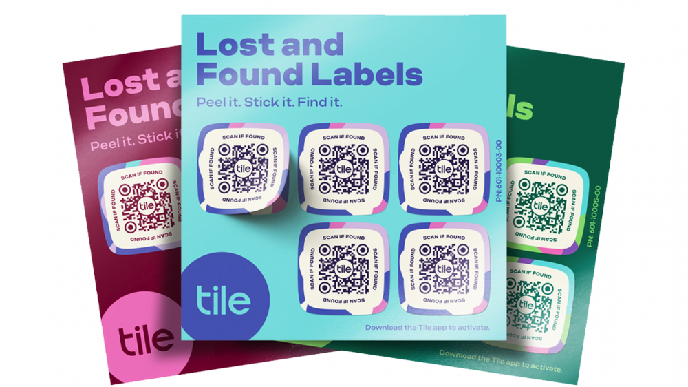 Tile Lost and Found Labels, which are QR codes on stickers.