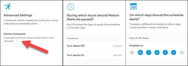 Create a schedule for Motion Alerts.