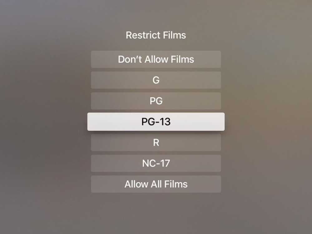 The content restrictions for kids on an Apple TV.